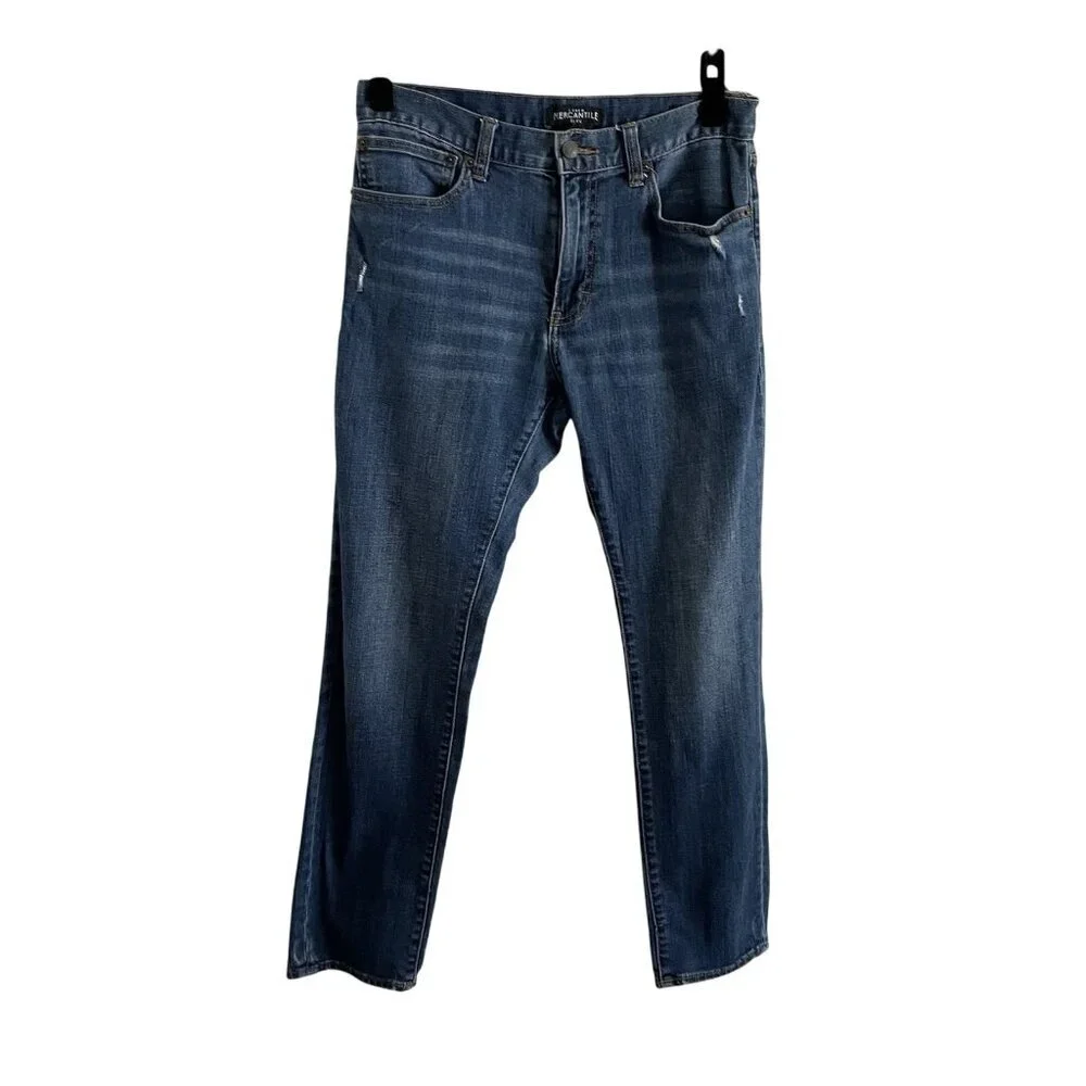 J.Crew Mercantile Men 30X30 Blue Medium Wash Denim Mid Rise Slim Fit Flex Jeans